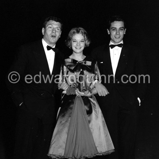 Romy Schneider, Alain Delon and Henri Vidal. Gala de Pâques at the International Sporting Club Monte Carlo 1959. - Photo by Edward Quinn