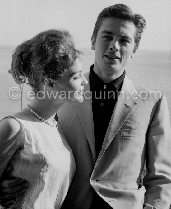 Romy Schneider and Alain Delon at the Carlton Hotel. They had become engaged but it was broken off after several years. Cannes 1962. - Photo by Edward Quinn