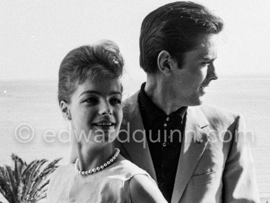 Romy Schneider and Alain Delon at the Carlton Hotel. They had become engaged but it was broken off after several years. Cannes 1962. - Photo by Edward Quinn