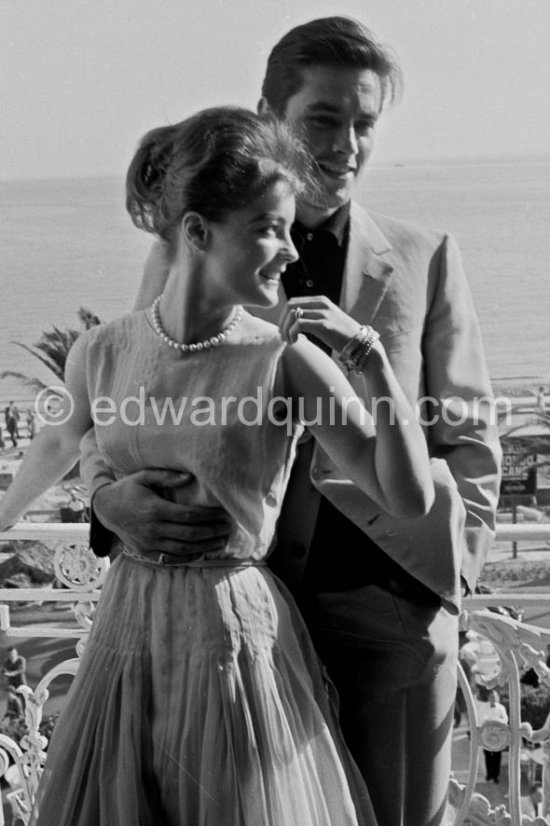 Romy Schneider and Alain Delon at the Carlton Hotel. They had become engaged but it was broken off after several years. Cannes 1962. - Photo by Edward Quinn