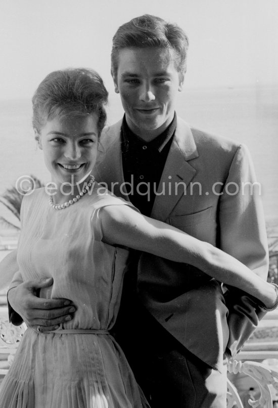 Romy Schneider and Alain Delon at the Carlton Hotel. They had become engaged but it was broken off after several years. Cannes 1962. - Photo by Edward Quinn