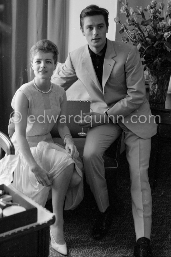 Romy Schneider and Alain Delon at the Carlton Hotel. They had become engaged but it was broken off after several years. Cannes 1962. - Photo by Edward Quinn