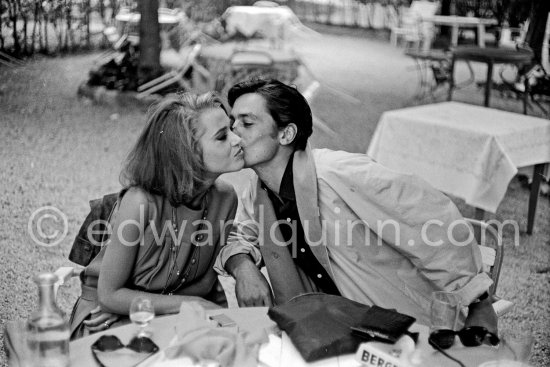 Shooting break: Jane Fonda and Alain Delon on the film set of "Les Félins". Antibes 1964. - Photo by Edward Quinn