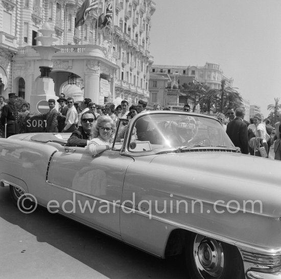 Diana Dors. Cannes Film Festival 1956. Car: Cadillac 1955 Series 62, Style 6267x Convertible. - Photo by Edward Quinn