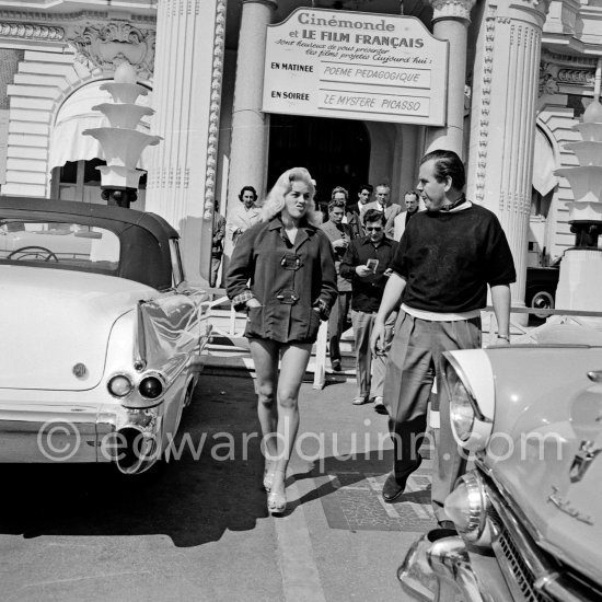 Diana Dors. Cannes Film Festival 1956. Car: Cadillac 1955 Series 62, Style 6267x Convertible. - Photo by Edward Quinn