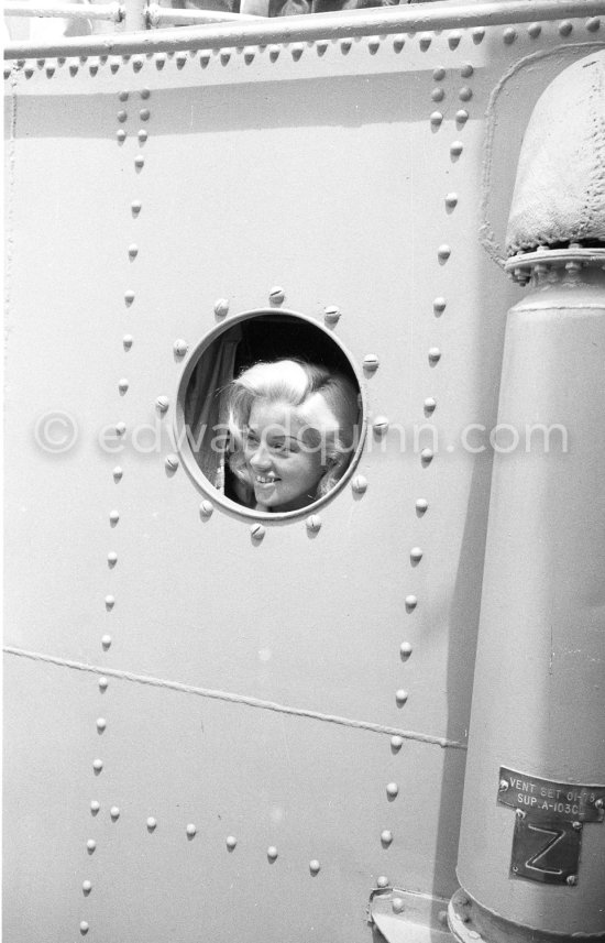 Diana Dors on U.S.S. Waller. Cannes 1957. - Photo by Edward Quinn