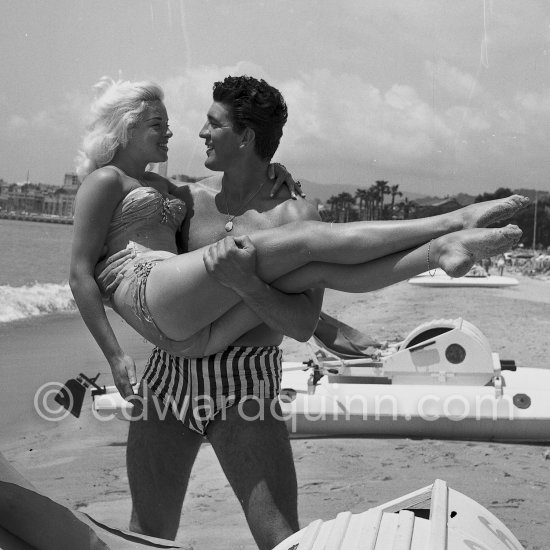 Diana Dors and Tommy Yeardye, stuntman, her boyfriend. Cannes 1957. - Photo by Edward Quinn