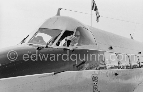 The Duke of Edinburgh, Prince Philip, on an official 5-days visit to Monte Carlo. He is piloting the King\'s Flight de Havilland DH.114 Heron 2. Nice Airport Feb. 1951. - Photo by Edward Quinn