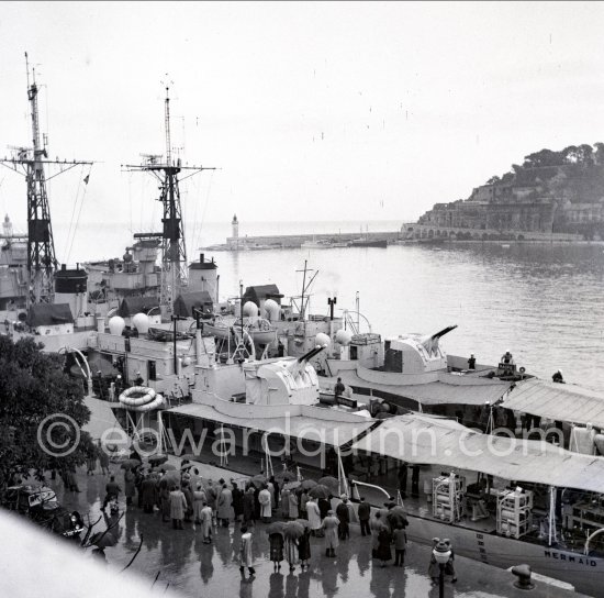 HMS Mermaid and HMS Magpie. The Magpie was the only vessel commanded by Lieutenant-Commander the Duke of Edinburgh, who took command on 2 September 1950, when he was 29. Here it is on an official 5-days visit with the Royal Fleet to Monte Carlo, Feb. 1951. - Photo by Edward Quinn