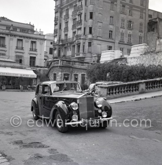 The Duke of Edinburgh, Prince Philip, on the wheel on an official 5-days visit with the Royal Fleet to Monte Carlo, Feb. 1951. Car: Rolls-Royce Silver Dawn, 1950, #LSBA6, Standard Steel Sports Saloon. Detailed info on this car by expert Klaus-Josef Rossfeldt see About/Additional Infos. - Photo by Edward Quinn