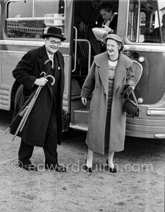 Nobel prize winning poet T.S. Eliot and his wife Valerie, newly married. Menton 1957. - Photo by Edward Quinn