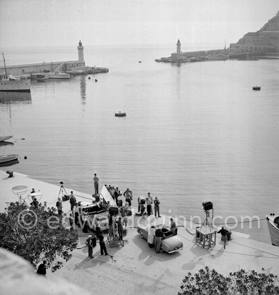 The film set of "Nous irons à Monte Carlo" (We\'re Going to Monte Carlo), French version of Monte Carlo Baby. With Audrey Hepburn and Cara Williams. Monaco 1951. - Photo by Edward Quinn