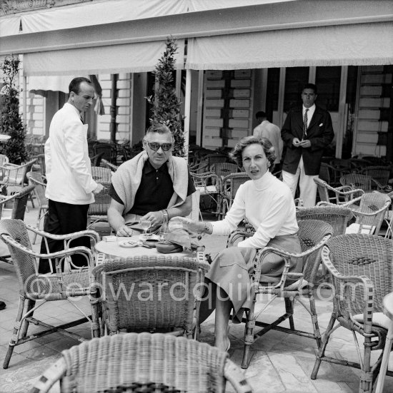 Clark Gable and "fiancée" Suzanne Dadolle, French model, in front of Carlton Hotel. Cannes 1953. - Photo by Edward Quinn