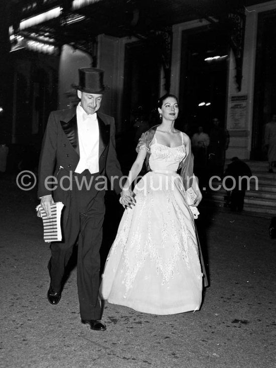 When her friend Grace Kelly married Prince Rainier with great ceremony in 1956, Ava Gardner accompanied by MGM publicity man Morgan Hodgins, assisted in a gala performance at the Monte Carlo opera house to celebrate the wedding. - Photo by Edward Quinn