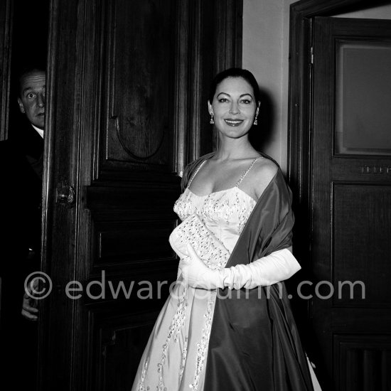 When her friend Grace Kelly married Prince Rainier with great ceremony in 1956, Ava Gardner accompanied by MGM publicity man Morgan Hodgins, assisted in a gala performance at the Monte Carlo opera house to celebrate the wedding. - Photo by Edward Quinn