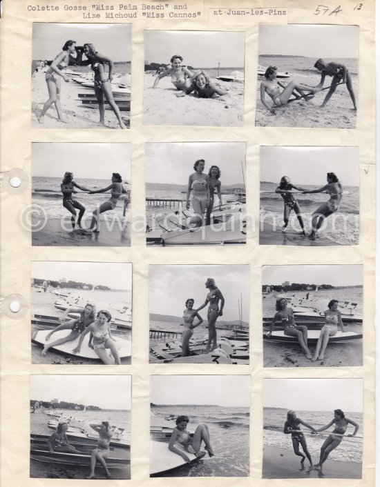 "Miss Palm Beach" Colette Gosse and Lise Michoud. Cannes 1951. Contact prints. Photos from original negatives available. - Photo by Edward Quinn