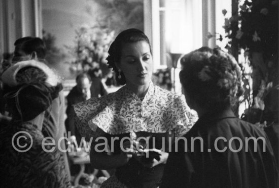 Elise Goulandris on the occasion of the marriage of Leonoidas Papagos and Anna Goulandris. Hotel du Cap-Eden-Roc 1953. - Photo by Edward Quinn