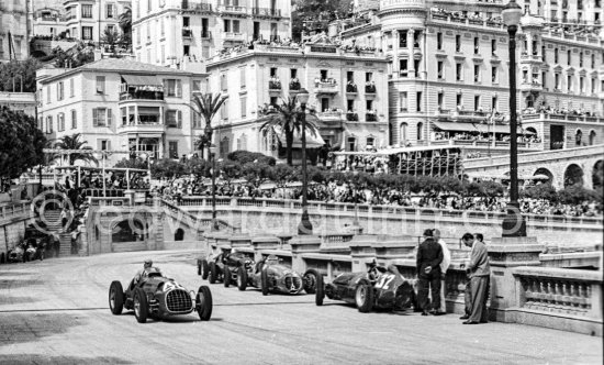 Alberto Ascari, (40) Ferrari 125, Giuseppe "Nino" Farina, (32) Alfa Romeo 158 Alfetta, Toulo de Graffenried, (52) Maserati 4CLT, Franco Rol, (44) Maserati 4CLT. Monaco Grand Prix 1950. - Photo by Edward Quinn