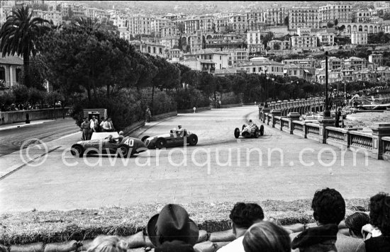 Alberto Ascari, (40), Ferrari 125, Louis Chiron, (48), Maserati 4CLT, Johnny Claes, (6) Talbot Lago T26. The bend at the Gazomètre. Monaco Grand Prix 1950. - Photo by Edward Quinn