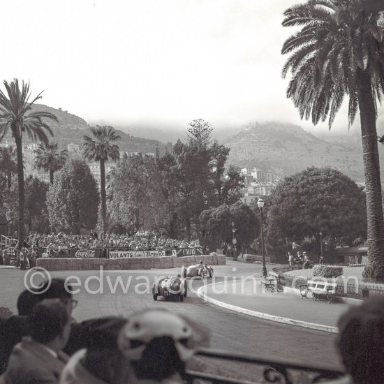 Tony Crook, (28) Frazer Nash Le Mans Replica Mk II. Behind him David Clarke, (30) Frazer Nash Le Mans Replica Mk II. Monaco Grand Prix 1952, transformed into a race for sports cars. This was a two day event, the Sunday for the up to 2 litres (Prix de Monte Carlo), the Monday for the bigger engines, (Monaco Grand Prix). - Photo by Edward Quinn