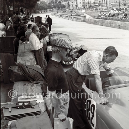 Tommy Wisdom, (82) Jaguar C-Type. Behind the Jaguar Delahaye 135S of Cotton, (62). This C-type is famous for the journey it made in 1952 - from Coventry to the Monaco Grand Prix - where it finished 6th and was the first non-Ferrari. The car was driven by Tommy Wisdom in that race – and then driven back to the UK! Monaco Grand Prix 1952, transformed into a race for sports cars. This was a two day event, the Sunday for the up to 2 litres (Prix de Monte Carlo), the Monday for the bigger engines, (Monaco Grand Prix). - Photo by Edward Quinn