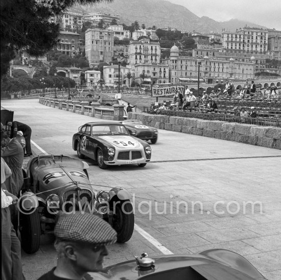 René Cotton, (62) Delahaye 135S, Joaquín Palacio, (54) Pegaso Z-102, Eugenio Castellotti, (92) Ferrari 225S. Monaco Grand Prix 1952, transformed into a race for sports cars. This was a two day event, the Sunday for the up to 2 litres (Prix de Monte Carlo), the Monday for the bigger engines, (Monaco Grand Prix). - Photo by Edward Quinn