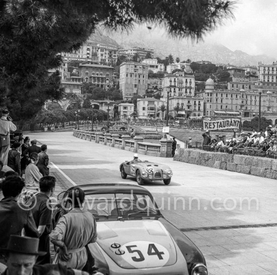 Robert Manzon, (56) Simca Gordini I5S, Joaquín Palacio, (54) Pegaso Z-102. Monaco Grand Prix 1952, transformed into a race for sports cars. This was a two day event, the Sunday for the up to 2 litres (Prix de Monte Carlo), the Monday for the bigger engines, (Monaco Grand Prix). - Photo by Edward Quinn