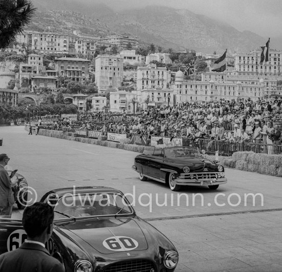 Prince Rainier arrives in his 1950 Lincoln Cosmopolitan. Pagnibon, (60) Ferrari 225S. Monaco Grand Prix 1952, transformed into a race for sports cars. This was a two day event, the Sunday for the up to 2 litres (Prix de Monte Carlo), the Monday for the bigger engines, (Monaco Grand Prix). - Photo by Edward Quinn