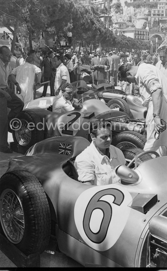 Mechanics in the Mercedes-Benz W196 of Moss (6) and Fangio (2). Monaco Grand Prix 1955. - Photo by Edward Quinn