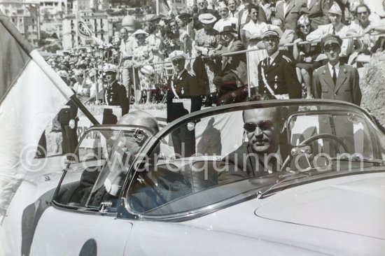 Prince Rainier begins his parade lap before the start of the Monaco Grand Prix 1955. Car: Lancia Aurelia B24 Spider America Cabriolet 1955 - Photo by Edward Quinn