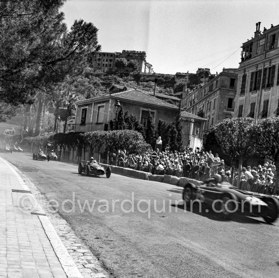 Ascari, (26) Lancia D50, Behra, (34) Maserati 250F, Mieres, (36 Maserati 250F, Manzon, (8) Gordini T16. Monaco Grand Prix 1955. - Photo by Edward Quinn