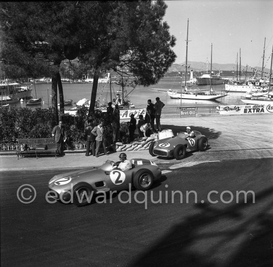 Stirling Moss, (6) Mercedes-Benz W196, Juan Manuel Fangio, (2) Mercedes-Benz W196. Monaco Grand Prix 1955. - Photo by Edward Quinn