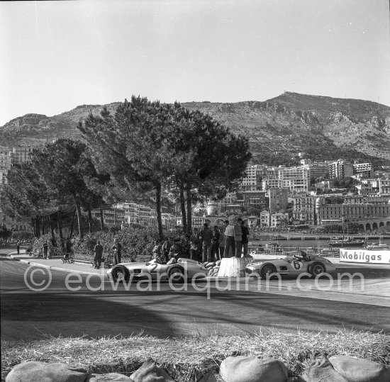 Stirling Moss, (6) Mercedes-Benz W196, Juan Manuel Fangio, (2) Mercedes-Benz W196. Monaco Grand Prix 1955. - Photo by Edward Quinn