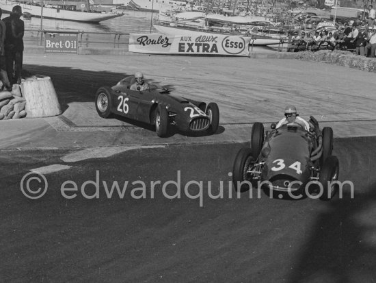 Jean Behra, (34) Maserati 250F and Alberto Ascari, (26) Lancia D50. Monaco Grand Prix 1955. - Photo by Edward Quinn