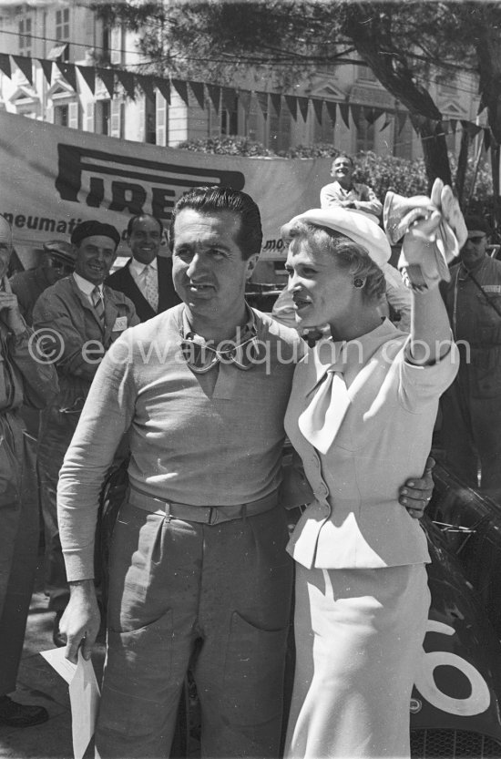 During filming of "The Racers" on the occasion of Monaco Grand Prix 1955: Alberto Ascari and Bella Darvi, Polish French actress, supposed to be a flirt of Prince Rainier. Monaco Grand Prix 1955. - Photo by Edward Quinn