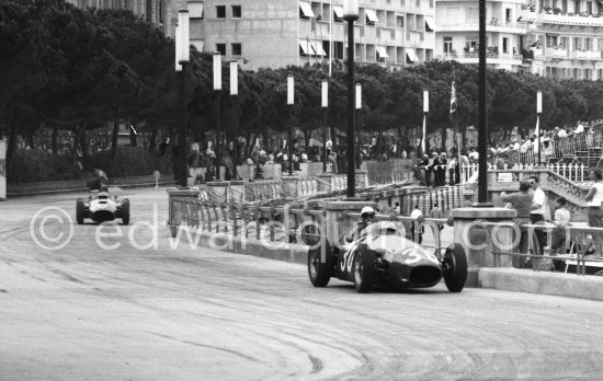 Jean Behra, (30) Maserati 250F, Peter Collins, (26) Ferrari-Lancia D50. Monaco Grand Prix 1956. - Photo by Edward Quinn