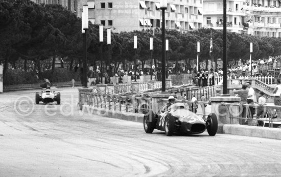 Jean Behra, (30) Maserati 250F. Peter Collins, (26) Ferrari-Lancia D50. Monaco Grand Prix 1956. - Photo by Edward Quinn