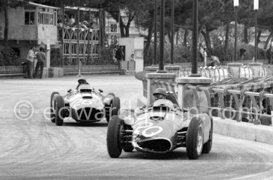 Juan Manuel Fangio, (20) Ferrari-Lancia D50. Peter Collins, (26) Ferrari-Lancia D50. Monaco Grand Prix 1956. - Photo by Edward Quinn