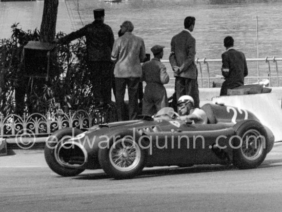 Eugenio Castellotti, (22) Ferrari-Lancia D50. Juan Manuel Fangio, (20) Ferrari-Lancia D50. Monaco Grand Prix 1956. - Photo by Edward Quinn