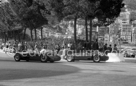 Horace H. Gould, (18) Maserati 250F. Juan Manuel Fangio, (20) Ferrari-Lancia D50, Jean Behra, (30) Maserati 250F. Monaco Grand Prix 1956. - Photo by Edward Quinn