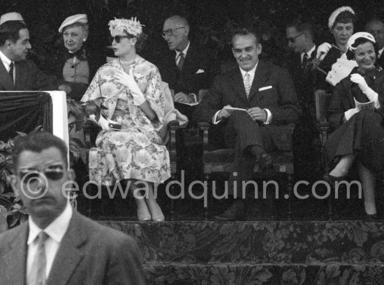 On the podium Princess Grace, Prince Rainier and Princess Antoinette. Monaco Grand Prix 1957. - Photo by Edward Quinn