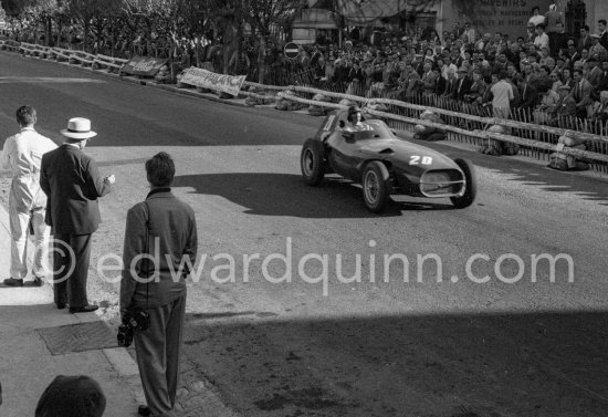 Tony Brooks, (20) Vanwall VW7/V1. With white hat Tony Vandervell, head of the Vanwall Formula One racing team. Monaco Grand Prix 1957. - Photo by Edward Quinn