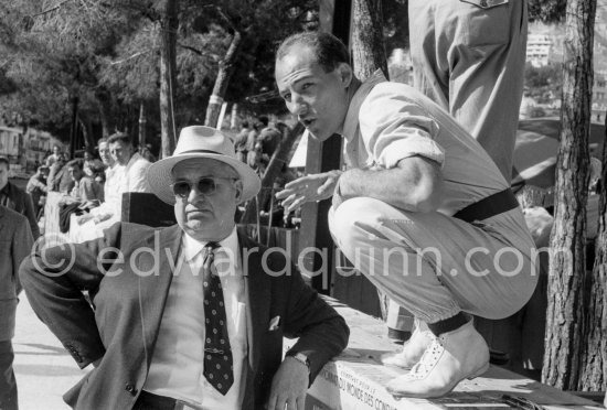 Stirling Moss and Tony Vandervell, head of the Vanwall Formula One racing team. Monaco Grand Prix 1957. - Photo by Edward Quinn