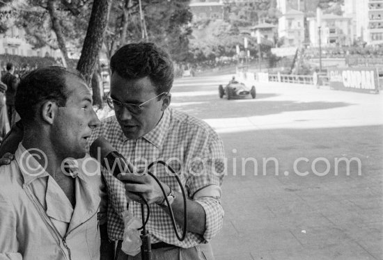 Stirling Moss interviewed. Monaco Grand Prix 1957. - Photo by Edward Quinn