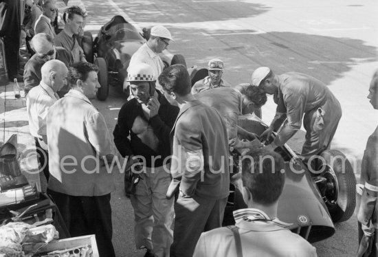 At the pits left Jean Behra, (6), B.R.M. P25, right Harry Schell, (8), B.R.M. P25. Monaco Grand Prix 1958. - Photo by Edward Quinn