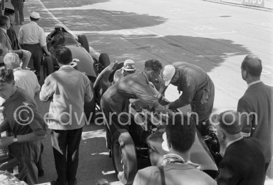 Jean Behra (6,) B.R.M. P25, Harry Schell (8), B.R.M. P25. Monaco Grand Prix 1958. - Photo by Edward Quinn