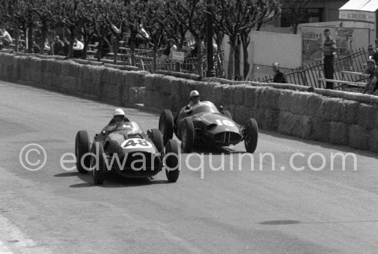 Phil Hill, (48) Ferrari Dino 246, and Harry Schell, (16) B.R.M. P25. Monaco Grand Prix 1959. - Photo by Edward Quinn