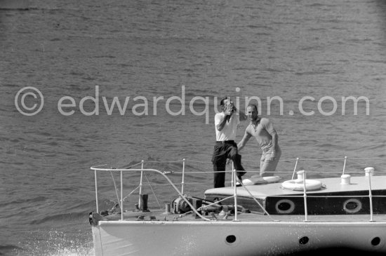 Stirling Moss and Norman Solomon, a close friend of Moss on the yacht "The Shrimp". Monaco 1959. - Photo by Edward Quinn