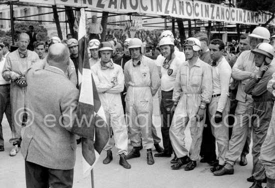 Driver briefing. Jim Clark (dark helmet). Grand Prix Monaco Junior 1960. - Photo by Edward Quinn