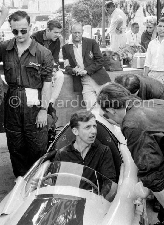 Tony Brooks, (18) Cooper T51. Wolfgang von Trips in the background. Monaco Grand Prix 1960. - Photo by Edward Quinn